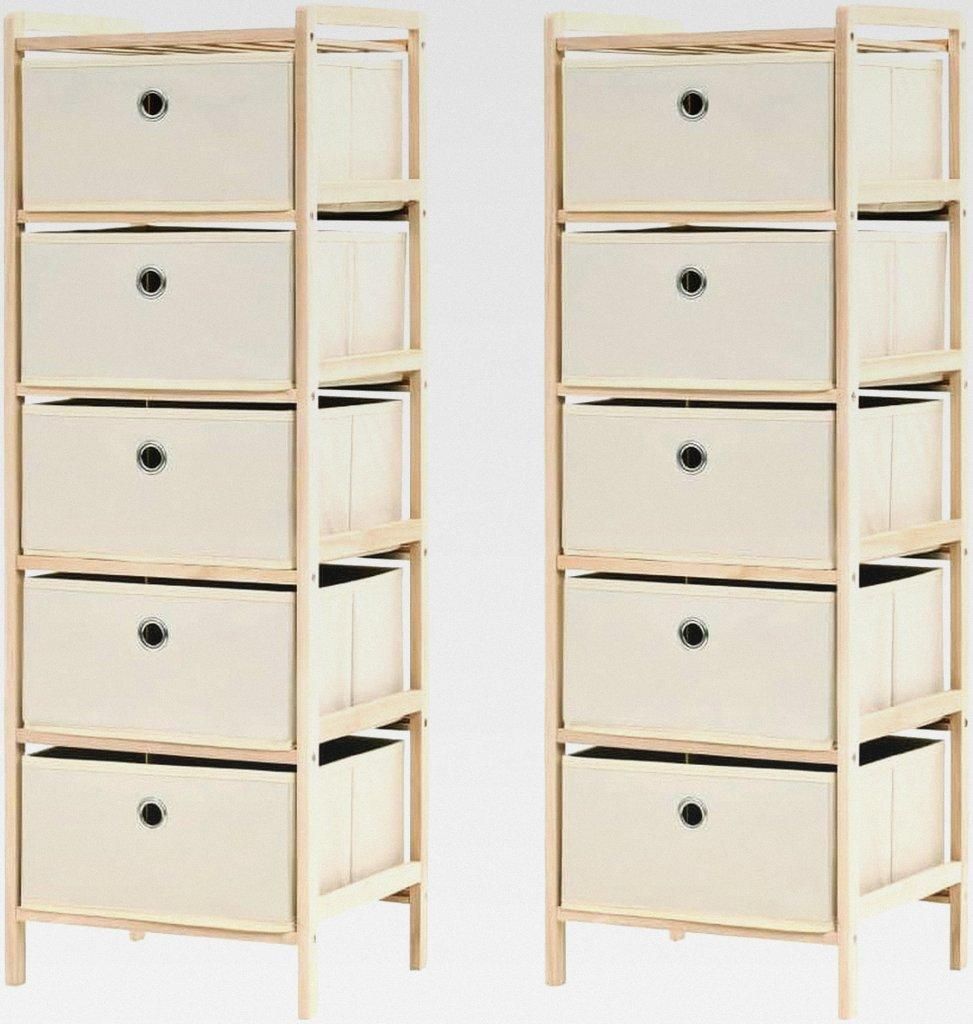 Korb-Kommoden 2 Stück mit 5 Stoffkörben Zedernholz Beige Lagerregal für Garage, Abstellraum, Kellerregal