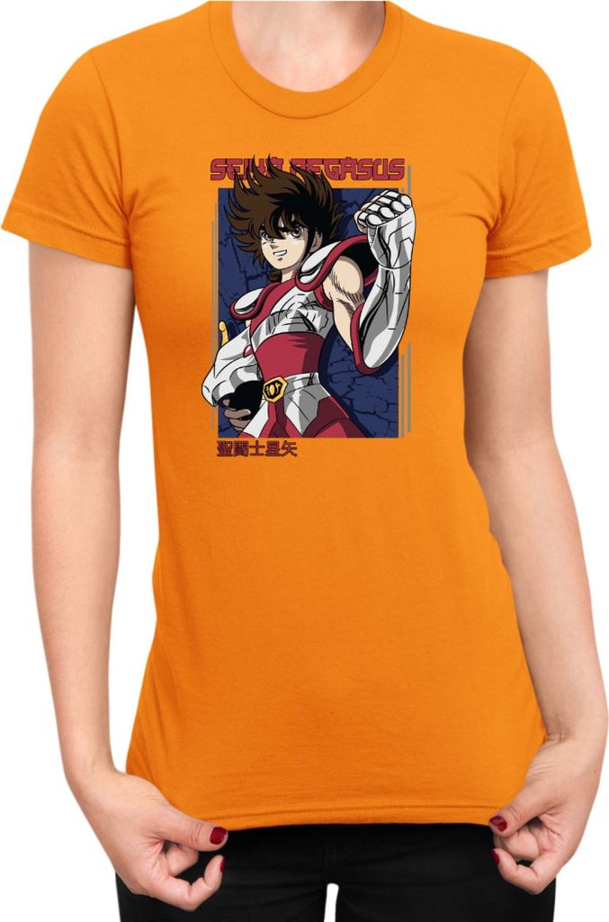 Damen T-Shirt Japan Anime Manga Saint Anime Seiya Pegasus Seiya 04 Pegasus Seiya, Lady 2XL / Orange