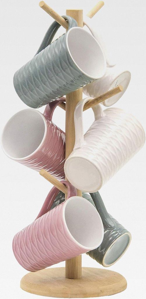 Tassenhalter aus Holz inkl. 6 Keramik-Tassen