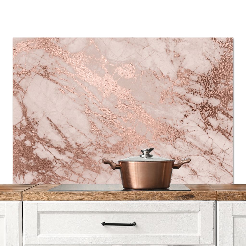 KitchenYeah Spritzschutz Küche - Küchenrückwand - Wandschutz für Herd und Spüle - Marmor - Rosa - Luxus - Marmoroptik - Glitzer - Design 12...
