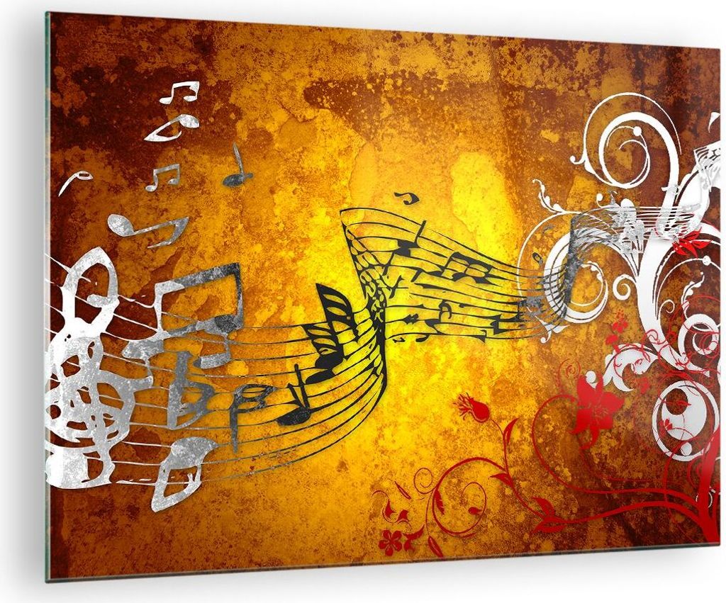 Bilder auf glas - Musik Konzert Spaß Blume - 70x50cm - Glasbilder - Wandbilder - Kunstdruck - zum Aufhängen bereit - Wanddekoration aus Glas - Gl...