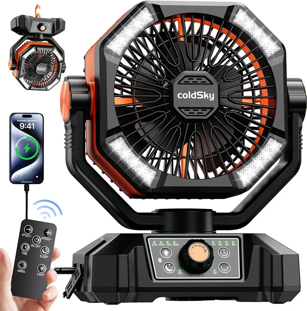 Ventilateur de camping portable orange 20000mAh batterie rechargeable