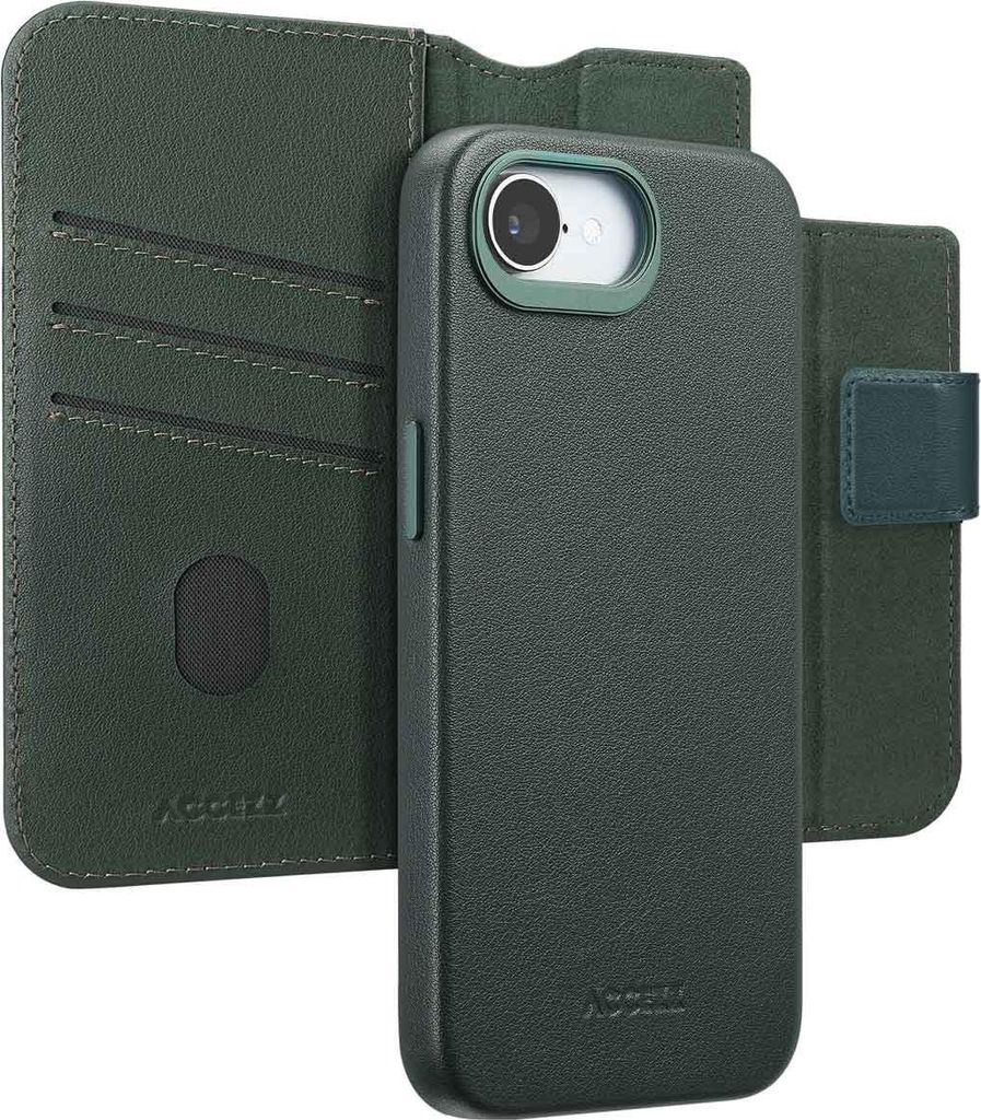 Accezz 2-in-1 Klapphülle aus Leder mit MagSafe iPhone 16e - Cedar Green
