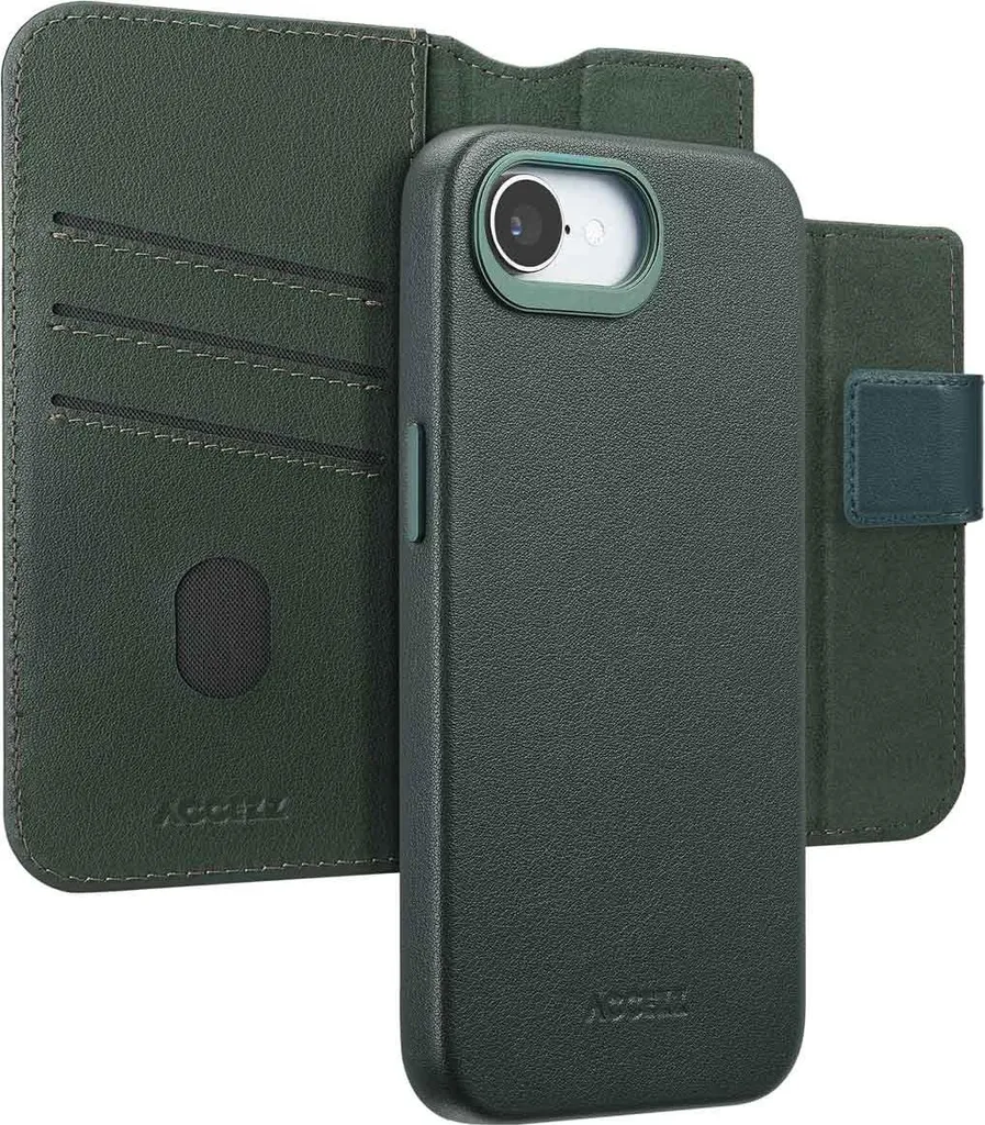 Custodia 2 in 1 Accezz iPhone 16e Cedar Green: Vera Pelle e MagSafe