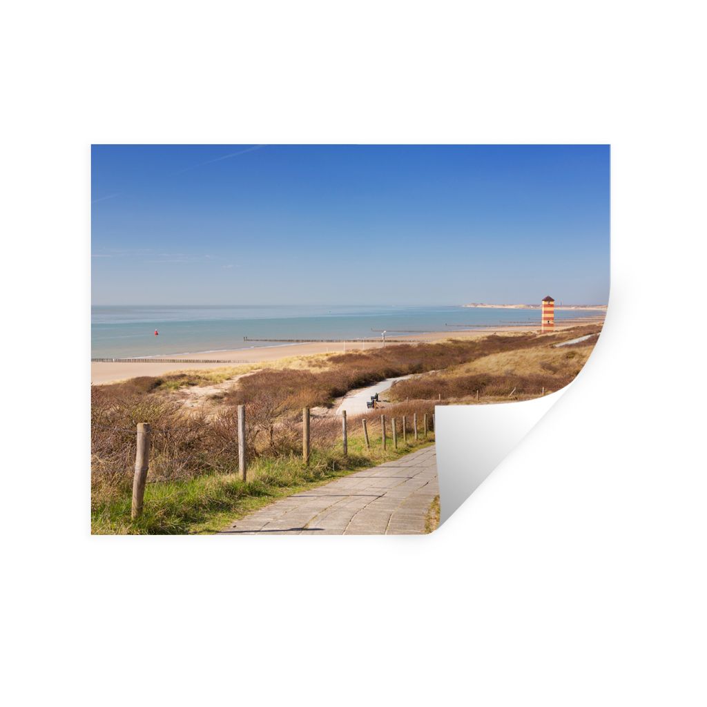 MuchoWow Wandtattoo Wandsticker Wandaufkleber Strand - Meer - Leuchtturm - Niederlande 160x120 cm Selbstklebend und Repositionierbar - Selbstkleb...