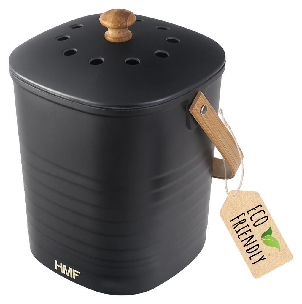 Geruchsdichter und nachhaltiger Biomülleimer von HMF für 3 Liter in Schwarz
