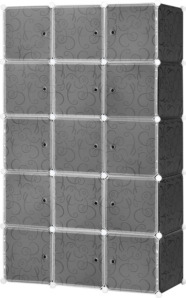 Kleiderschrank im Würfeldesign, 2 große und 9 kleine Würfel, Kunststoff, Metall, 111L x 47B x 183H cm, Schwarz+Weiß