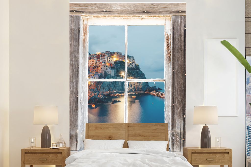 MuchoWow Fototapete für Wohnzimmer oder Schlafzimmer Wandtapete Vinyl Motivtapete Durchsichtig - Holz - Italien - 200x300 cm - Wanddekorationen