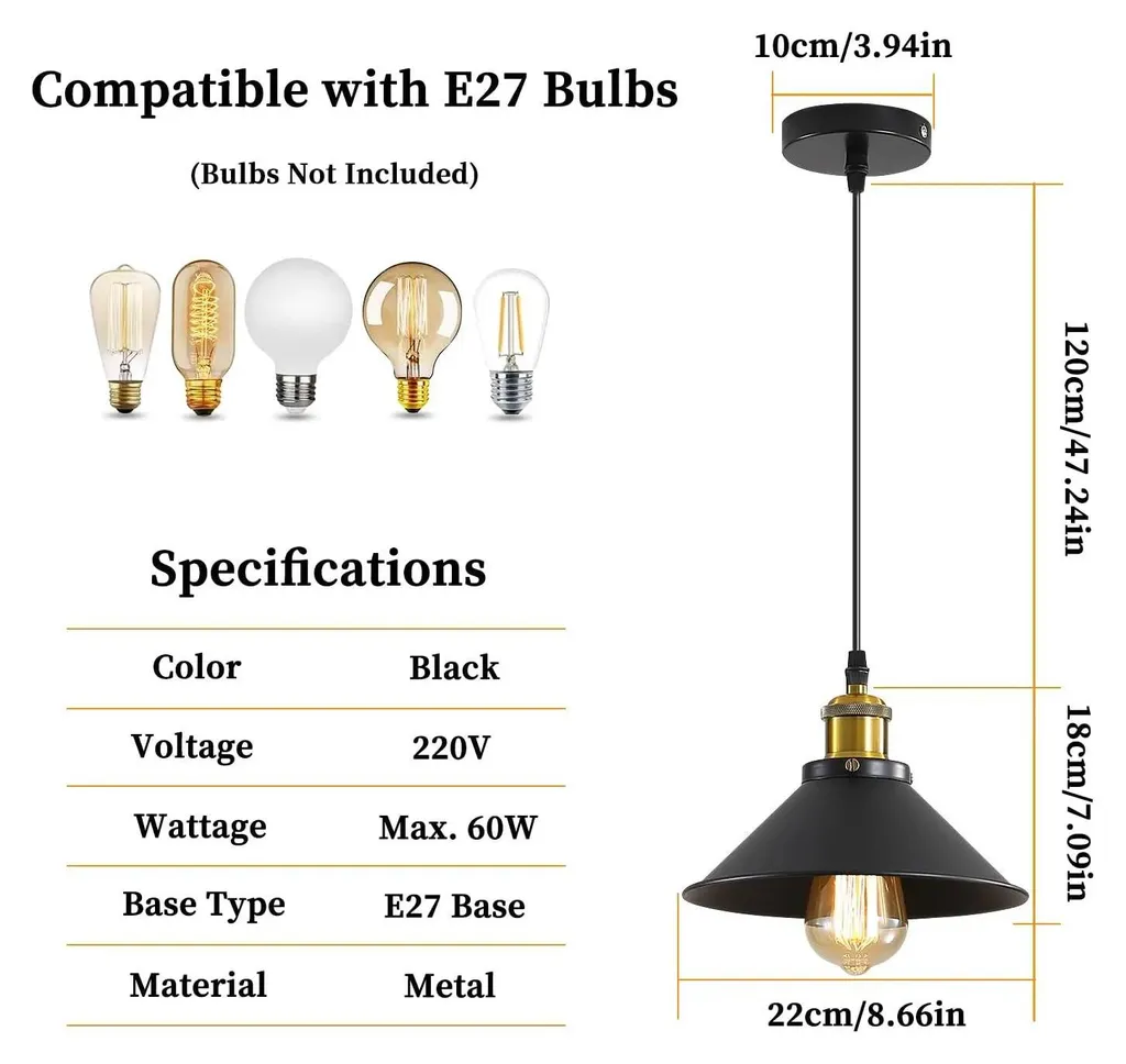Luminaire de plafond rétro noir solution éclairage 15m² métal E27 - 8