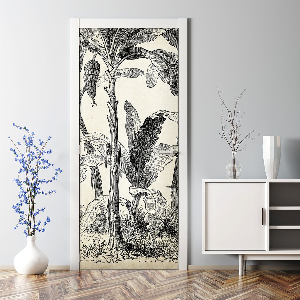 Dekorative Türtapete selbstklebend Klebefolie Türposter Vintage Palmen beige 77 x 200 cm