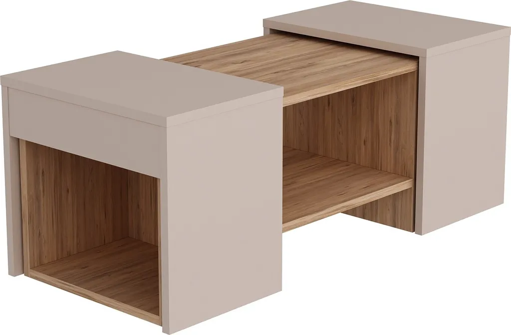 Ensemble Table Basse Sartos en Mélaminé Robuste Pin Atlantique 100x40 cm