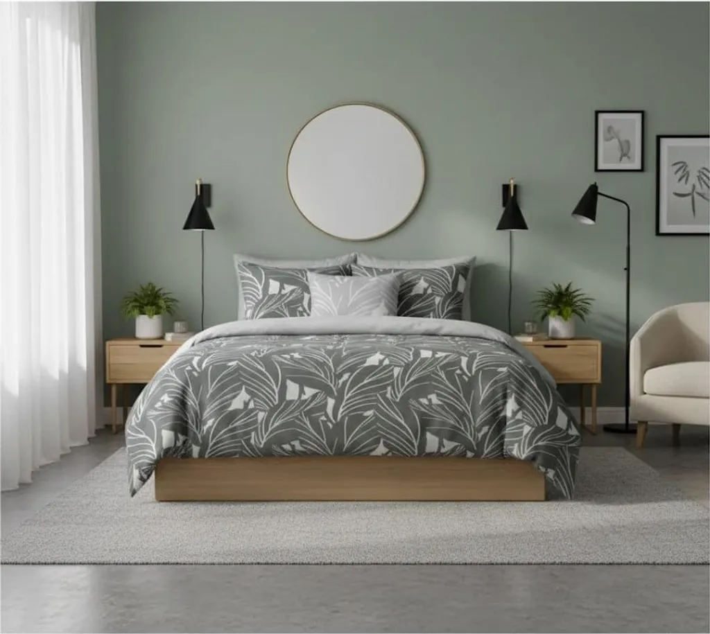 Linge de lit avec parure de lit motif tropical chic en percale Vert