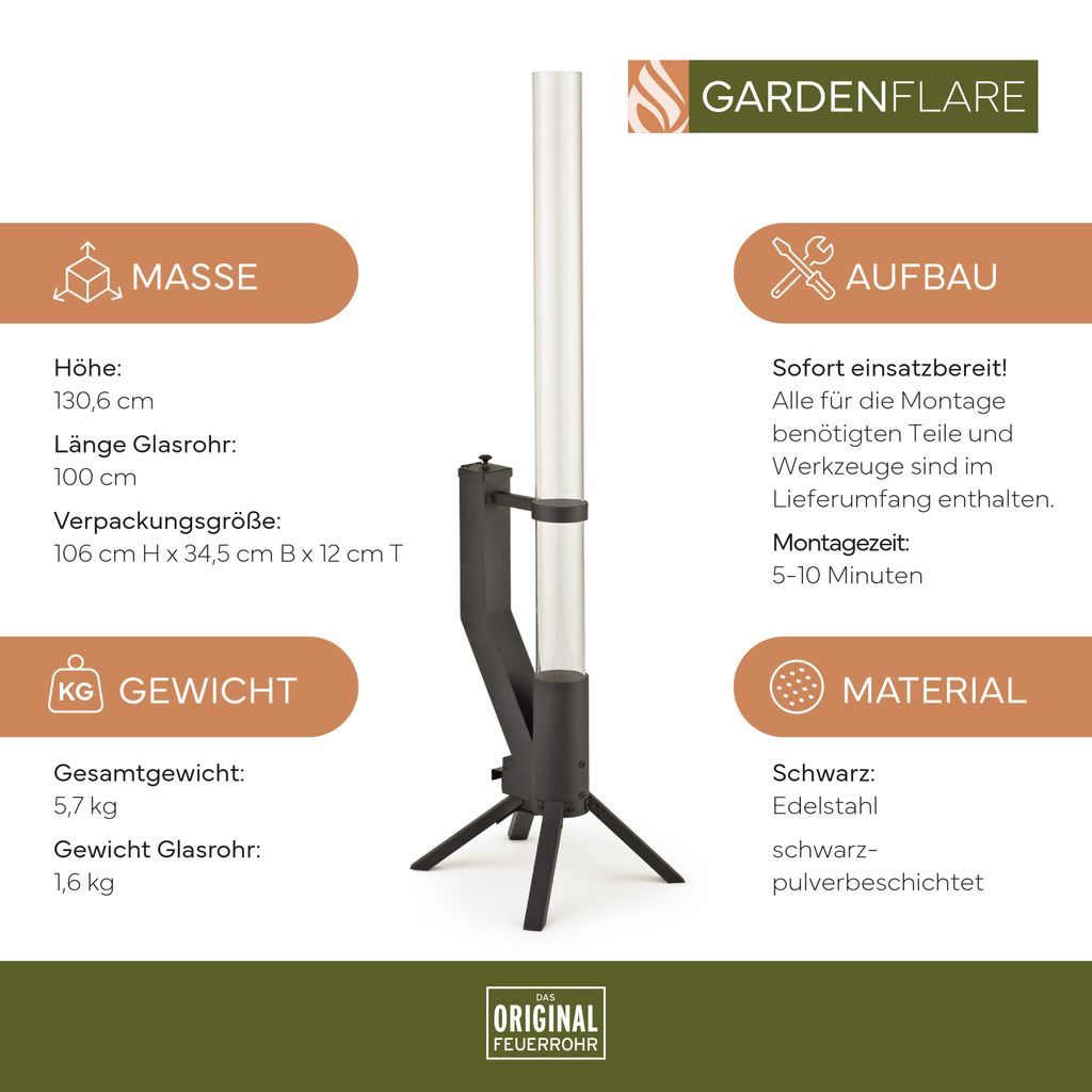 GARDENFLARE Feuerrohr – Edelstahl Feuersäule und Produktbild 5