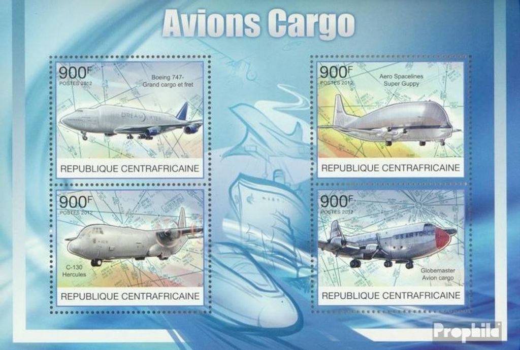 Briefmarken Zentralafrikanische Republik 2012 Mi 3847-3850 Kleinbogen (kompl. Ausgabe) postfrisch Frachtflugzeuge
