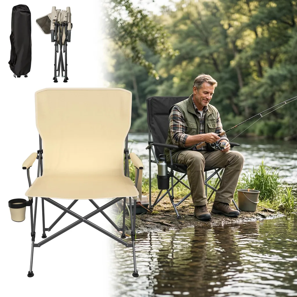 Chaise de pêche pliable UISEBRT noire avec cadre robuste en acier noir