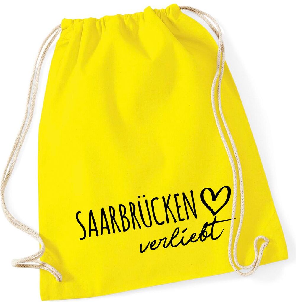 Huuraa Turnbeutel Saarbrücken verliebt 12 Liter Yellow Baumwolle Rucksack Geschenkidee