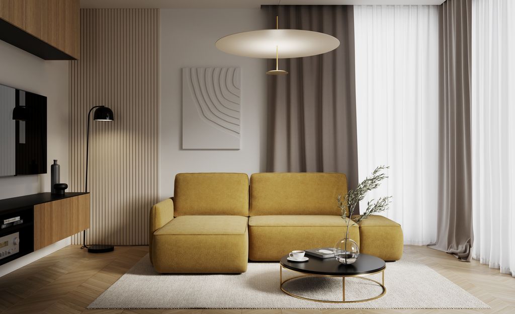 KEF Ecksofa Mona – L-Form – 229x86x148 cm – Möbel für Wohnzimmer – Liegefläche 129x190 cm – Mit Schlaffunktion – Polsterstoff – R...