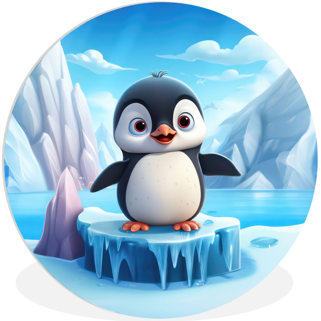 MuchoWow Rundes Wandbild - Runde Bilder Pinguin - Mädchen - Polartiere - Kinder Ø 90 cm Kreis Wanddekoration Kunststoff - Wandkreis - Wandschmu...