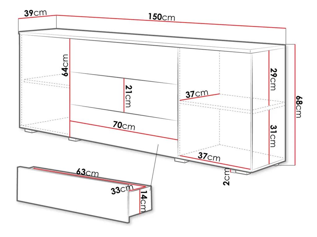 Commode MERISA 150 blanche et chêne pour optimiser votre rangement
