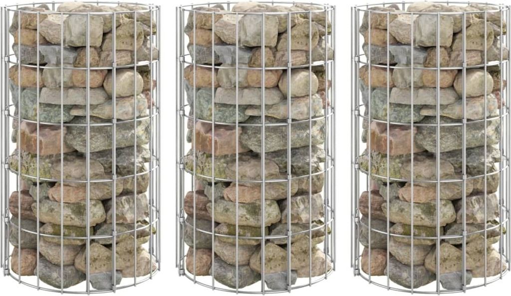 Gabionen-Hochbeete 3 Stk. Rund Verzinkter Stahl Ø30x50 cm , Gabionen Design 2024