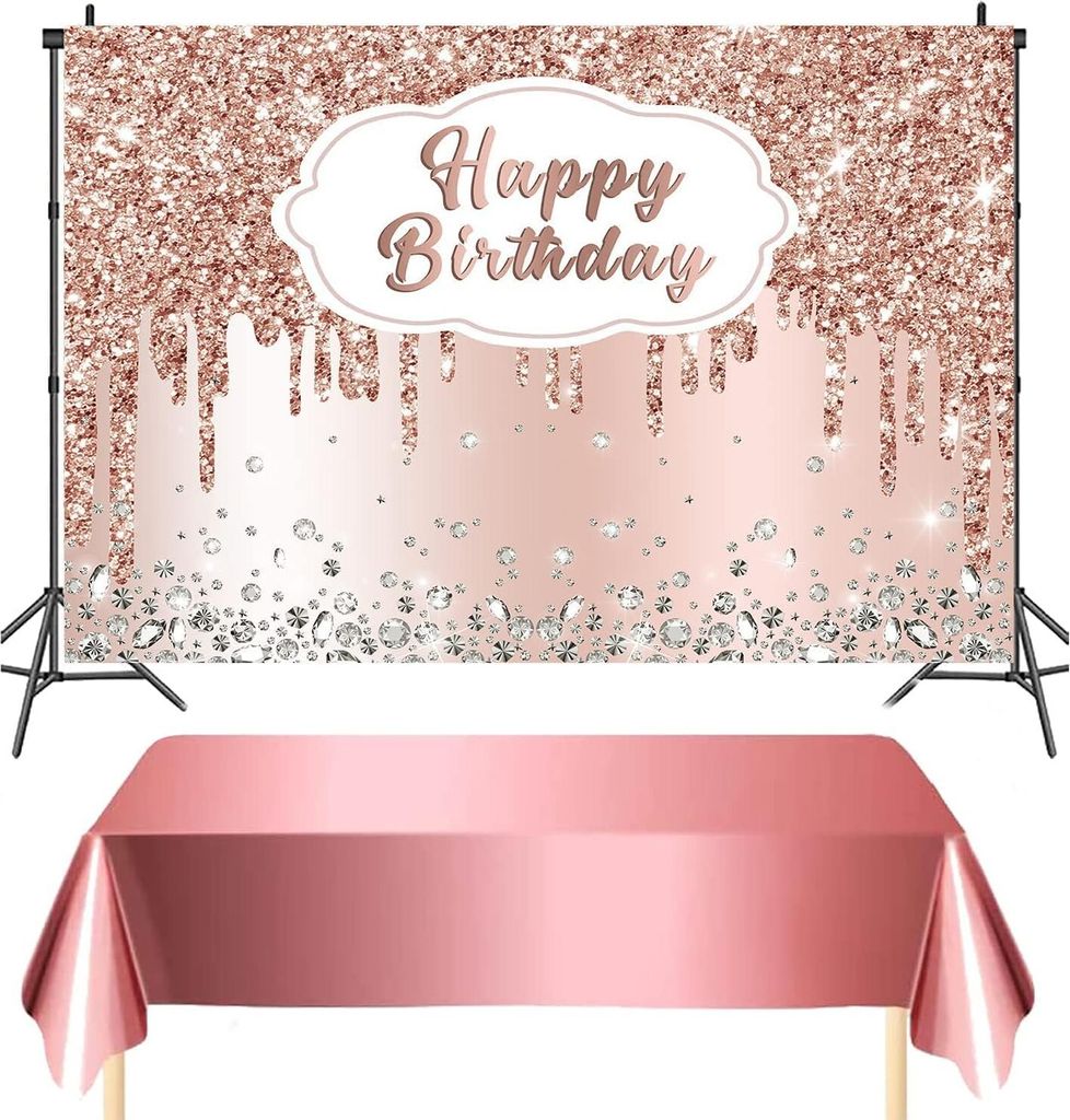 Set tovaglia compleanno oro rosa 137x187cm e sfondo Immagine del prodotto 