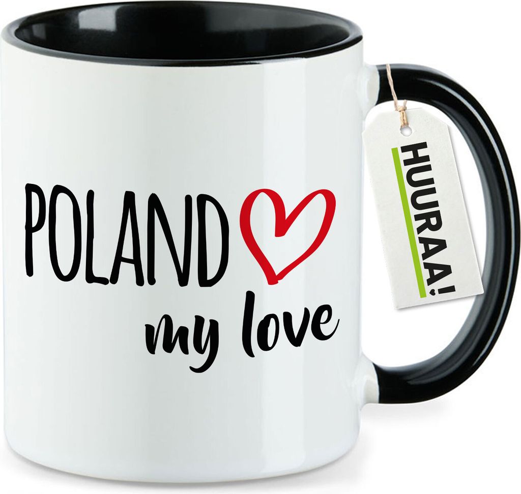 Huuraa Kaffeetasse Poland my love 330ml Schwarz Keramik Kaffeebecher Geschenkidee