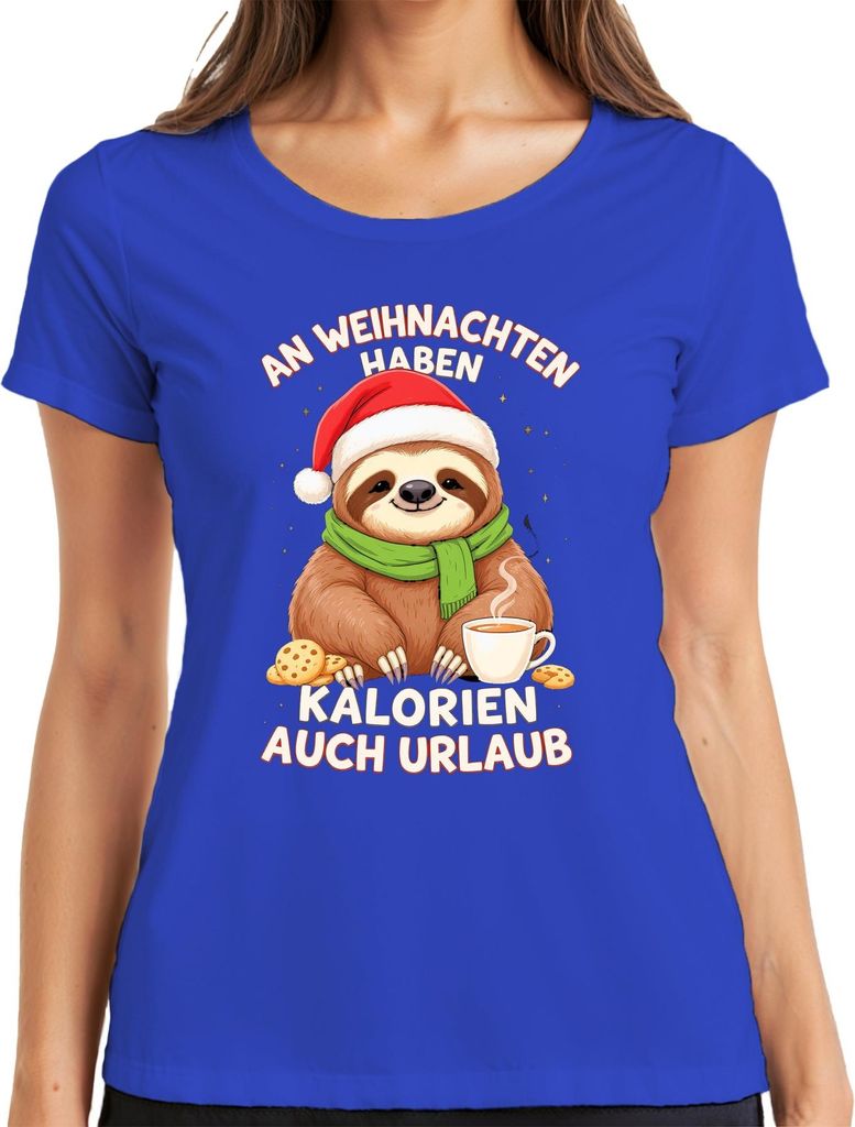 An Weihnachten Kalorien Urlaub Faultier Kekse lustig Geschenk Damen T-Shirt, Blau, 3XL