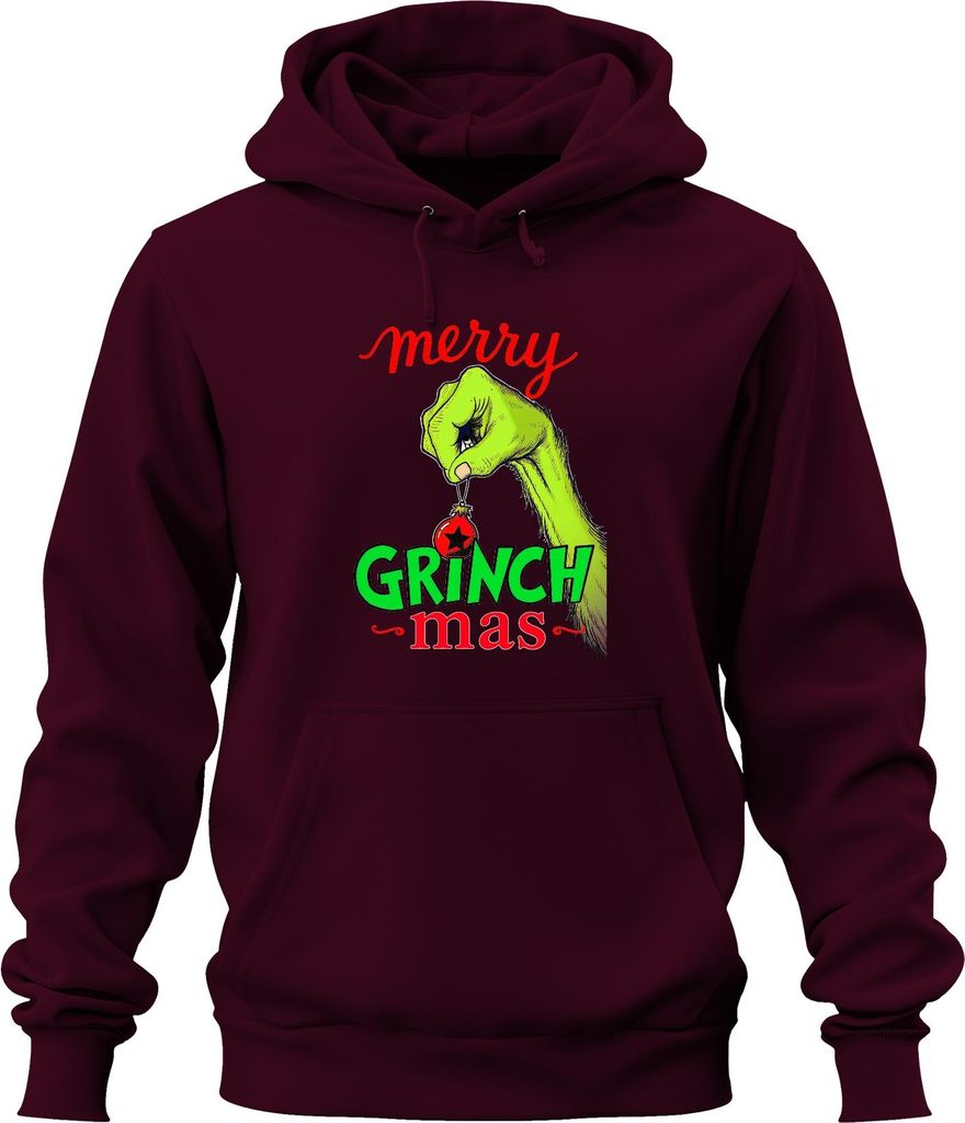 merry GRINCH mas Weihnachtsgrinch Lustig Weihnachtskugel Geschenk Uni Hoodie Kapuzenpullover, Burgundy, XXL