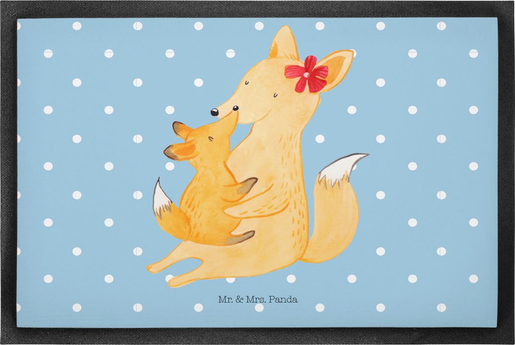 Mr. & Mrs. Panda Schuhabstreifer Fuchs Mama 50 x 75 cm - Blau Pastell - Geschenk, fußmatte, Umarmen, Muttertag, Schmutzfangmatte, Schmutzfänger, ...
