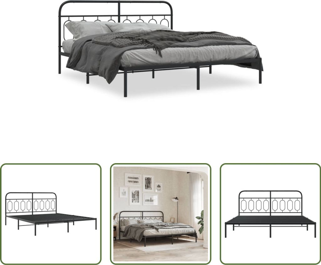 The Living Store Bettgestell mit Kopfteil Metall Schwarz 183x213 cm