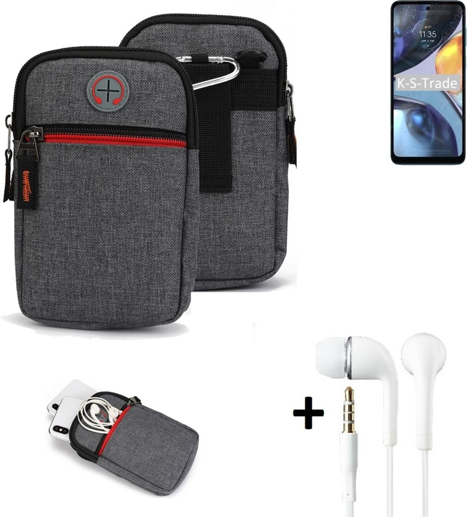 K-S-Trade Gürteltaasche + Kopfhörer kompatibel mit Motorola Moto G22 Handy Tasche Holster Schutz Hülle Handy Hülle grau Zusatzfächer 1x