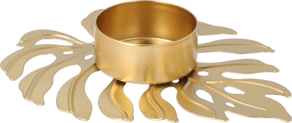 QUVIO Teelichthalter - Blatt - Teelichthalter - Kerzenhalter - Wohnaccessoires - Dekoratives Zubehör - 12,5 x 10 x 2 cm - Metall - Gold