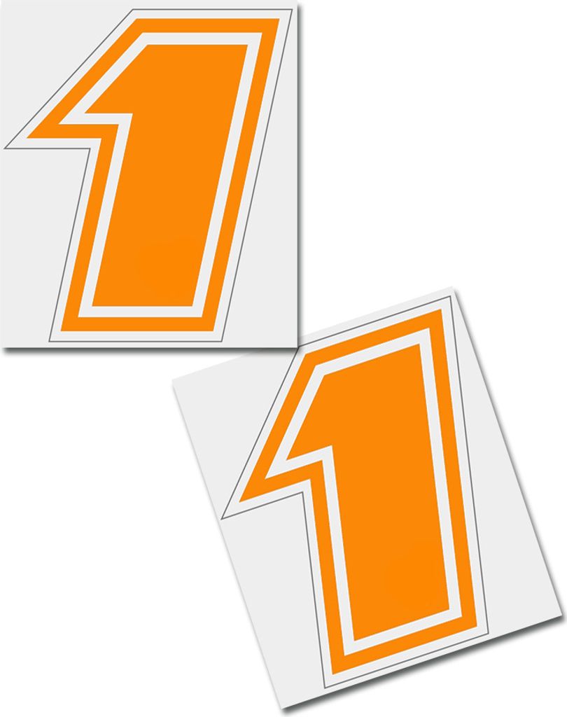 Startnummer Aufkleber 2er Set, Schrift Brünn, # 1, orange