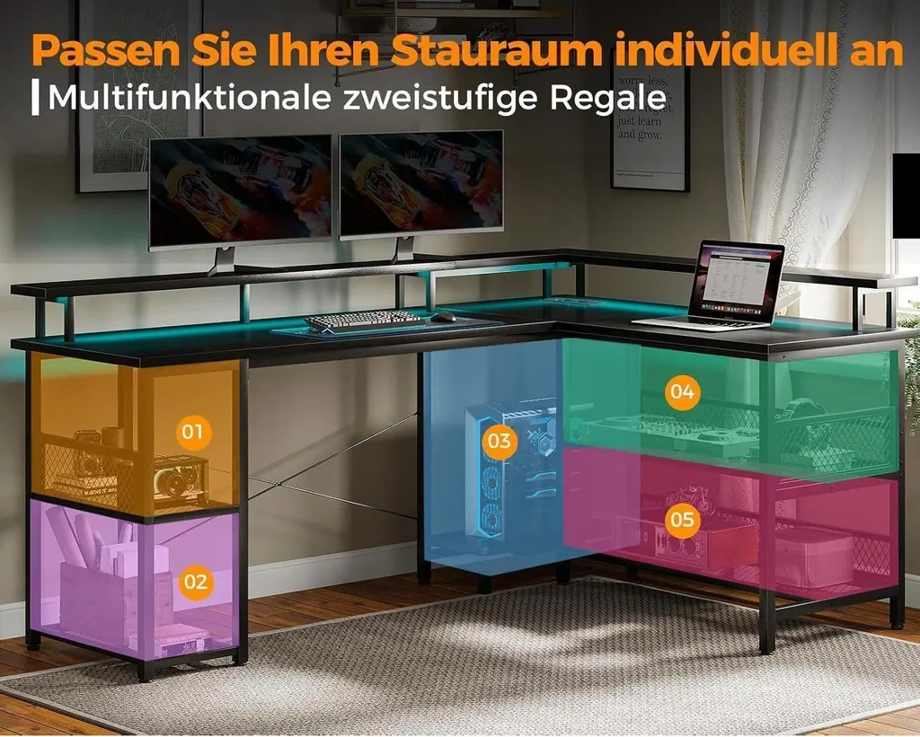 Bureau de gaming d'angle ODK grand format avec connecteurs USB - 6