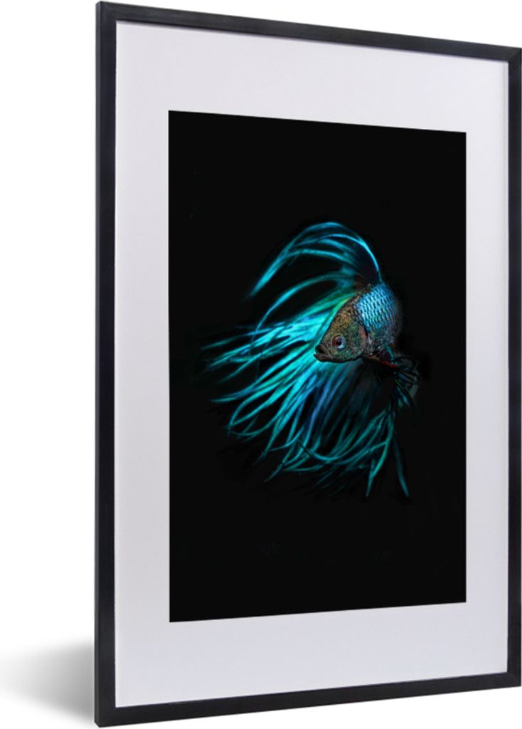MuchoWow MuchoWow Gerahmtes Poster Fisch - Schwanz - Schwarz 40x60 cm - Poster mit zchwarzem Bilderrahmen - Poster in Rahmen