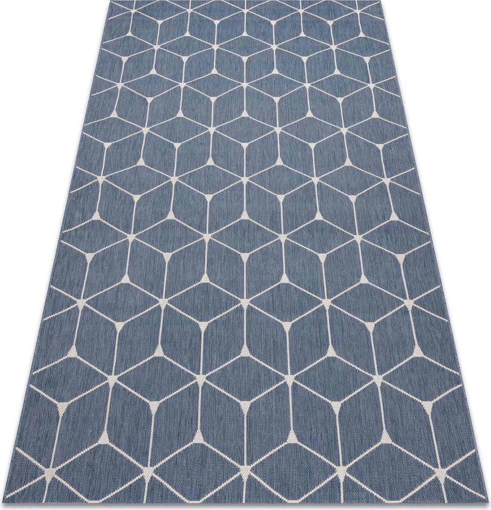 Teppich FLAT 48721/591 SISAL - 3D-Würfel blau Blau 160x230 cm