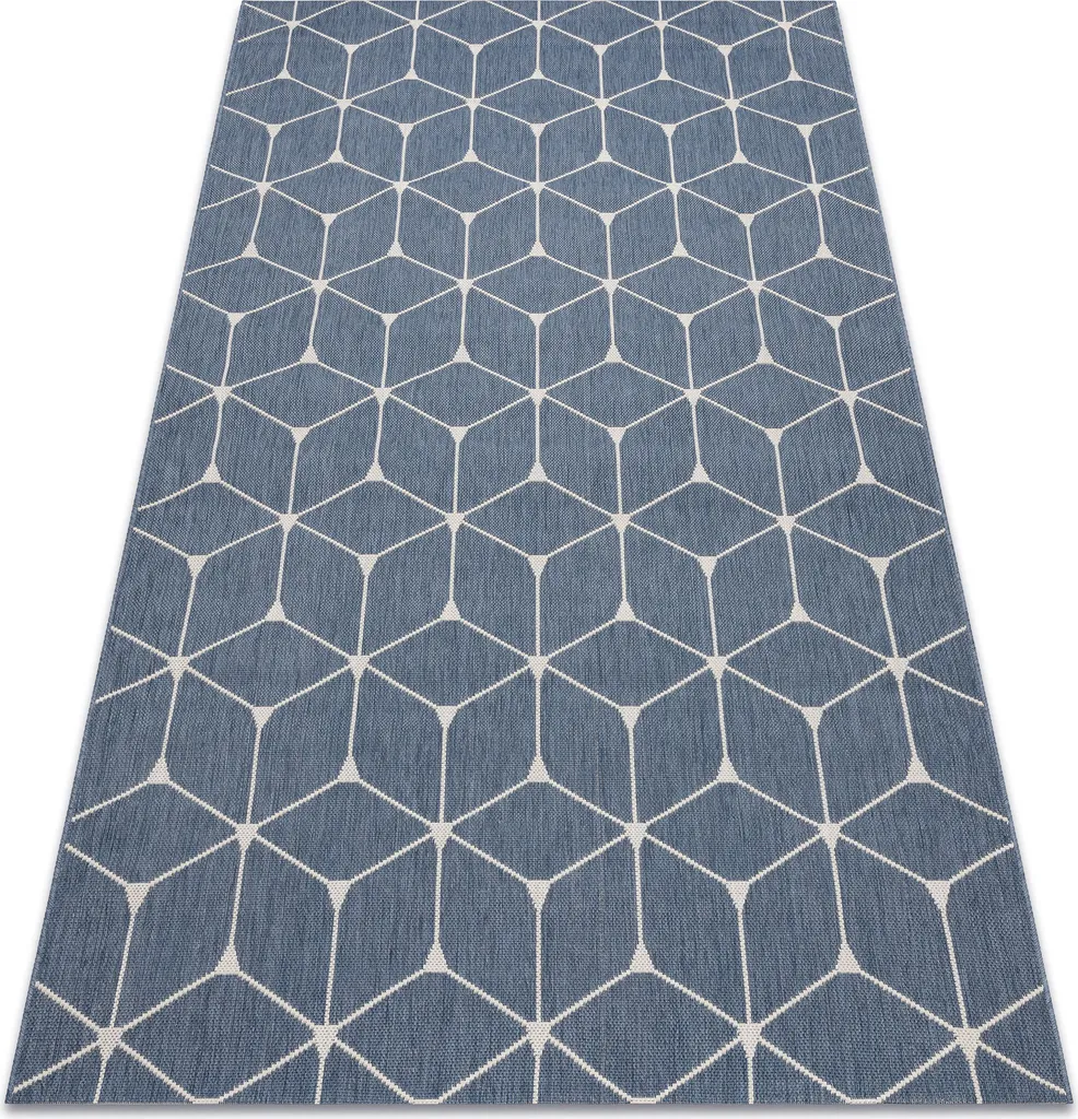 Tapis bleu anti-usure Cubes 3D, sisal plat facile à nettoyer 80x150