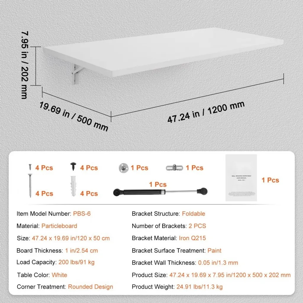 Table murale peu encombrante 120x50 - Solution gain de place repliable - 7