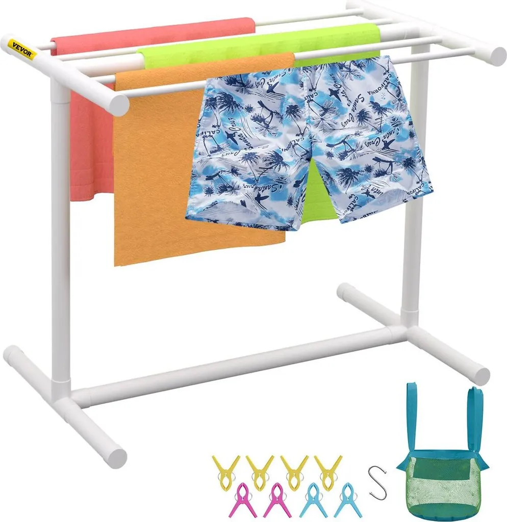 Porta Asciugamani Esterno PVC 5 Barre - Organizer per Piscina con Ganci