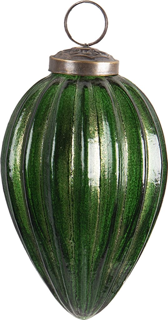 Clayre & Eef Weihnachtskugel Ø 10 cm Grün Glas Oval Produktbild 