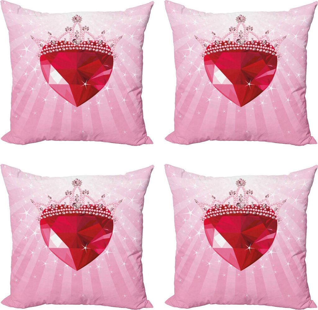 ABAKUHAUS Königin Kissenbezug Set (4 Stück), Rote Herz-Kronen-Mädchen, Moderner Doppelseitiger Digitaldruck, 40 cm x 40 cm, Pink Rot