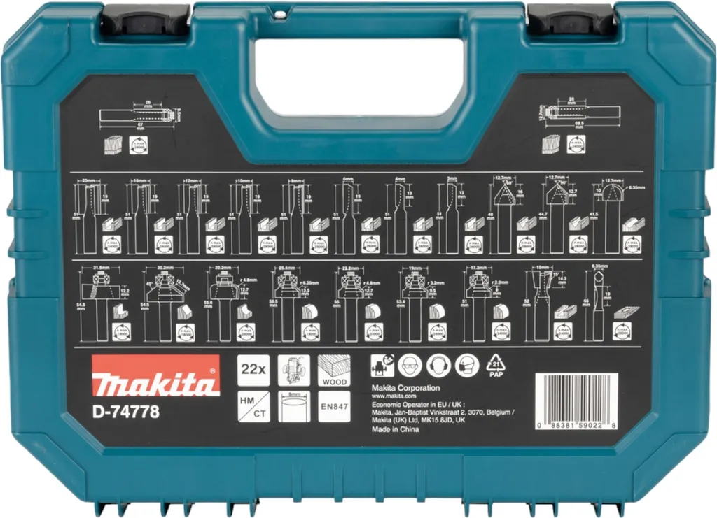 Fraises métalliques Makita D-74778 haute résistance de 8 mm en coffret