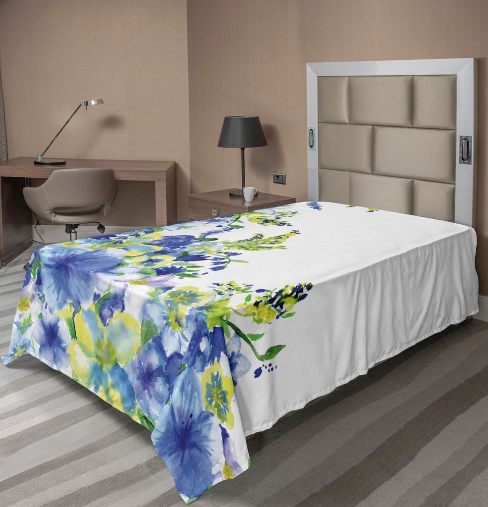ABAKUHAUS Aquarell-Blumen Bettlaken, Bunte Floret Motive mit Splash Anemone Iris Wiederbelebung der Natur Thema, weiches bequemes oberes Bettlaken ...