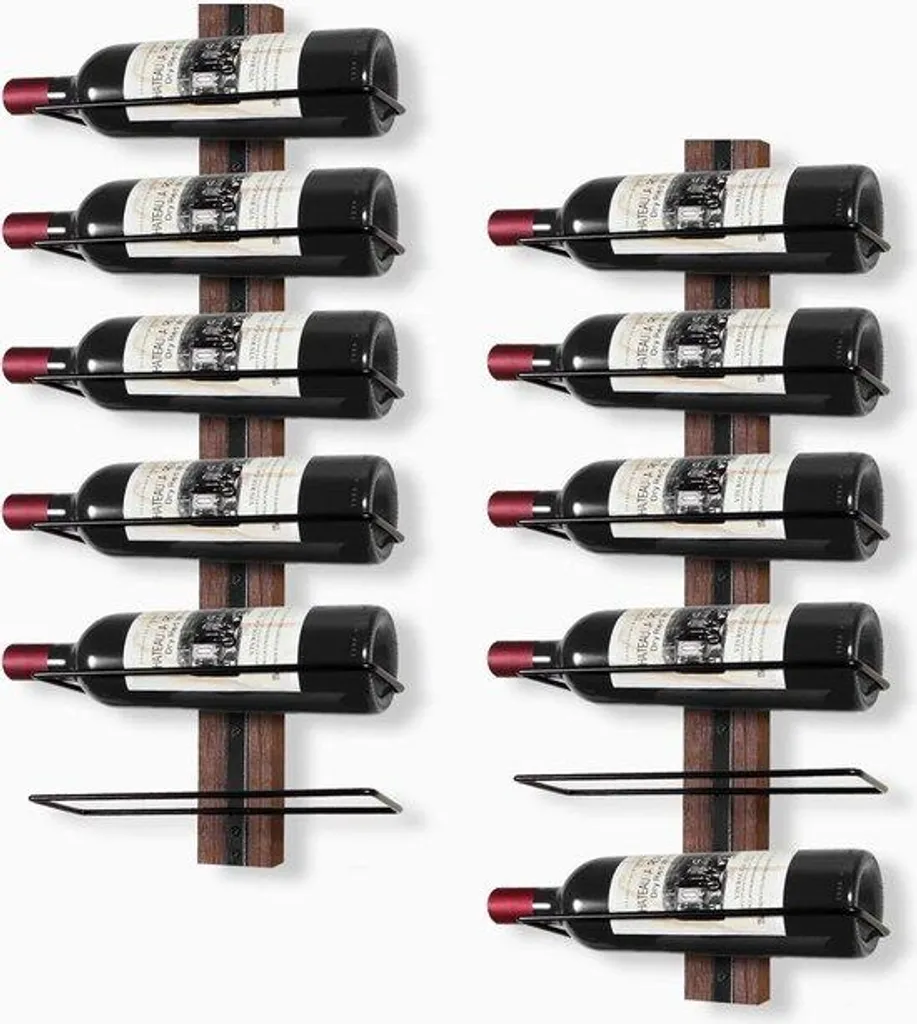 Porte-bouteille mural design noir en métal, rangement vin 12 emplacements