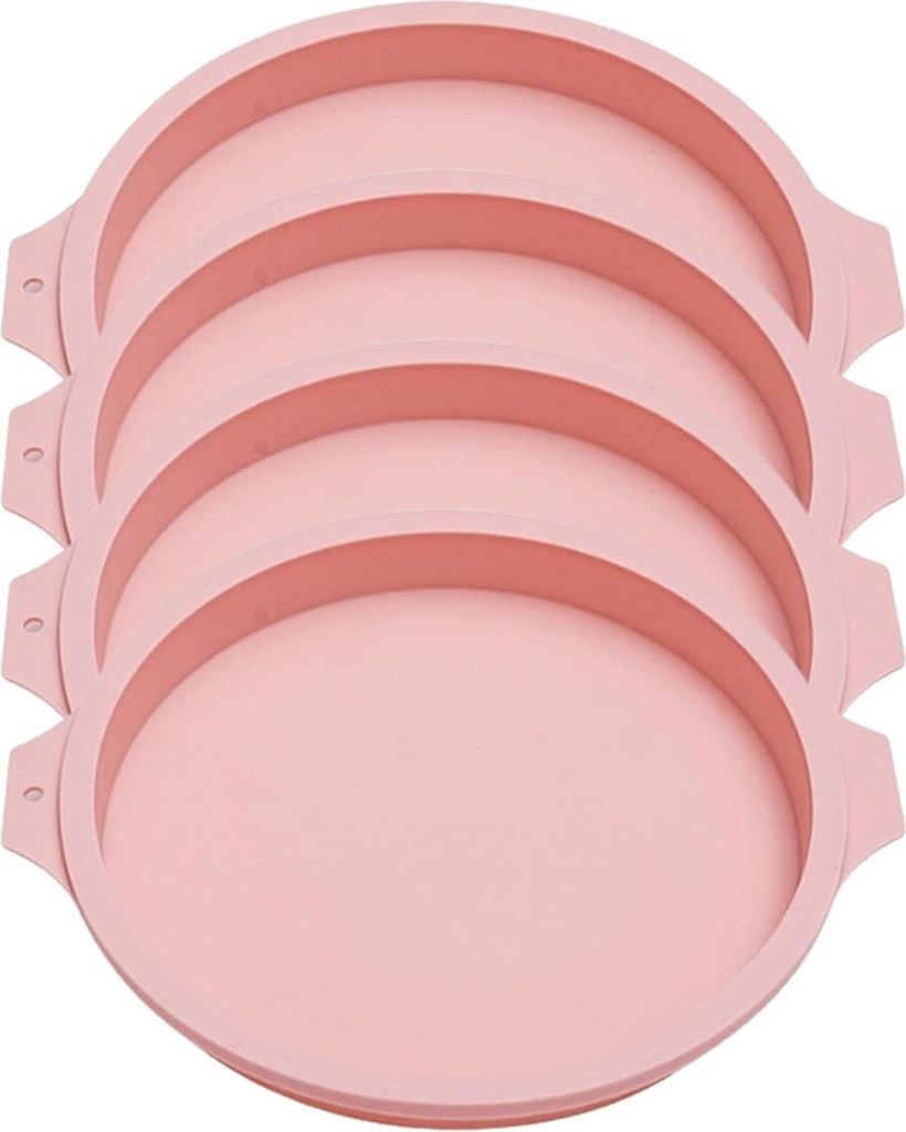 4 Stück Silikon-Kuchenformen zum Backen - gestapelte Kuchenformen - wiederverwendbare Silikonbackformen für Schichtkuchen und Käsekuchen (rosa)
