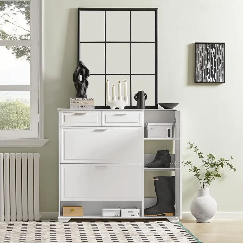 Armoire de rangement chaussures 2 abattants et compartiment ouvert SoBuy - 2
