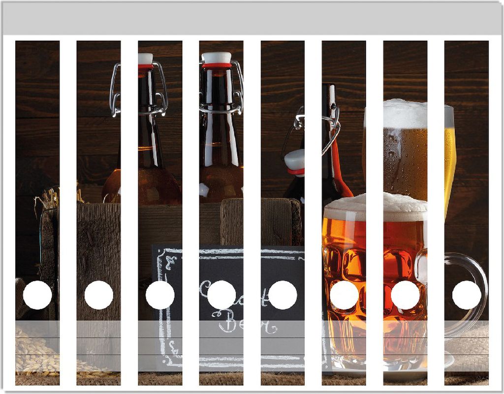Wallario Ordnerrücken Sticker, selbstklebend für schmale Ordner, 8 Stück, Motiv Biervarianten - Pils im Glas Flaschenbier Schild Craft Beer