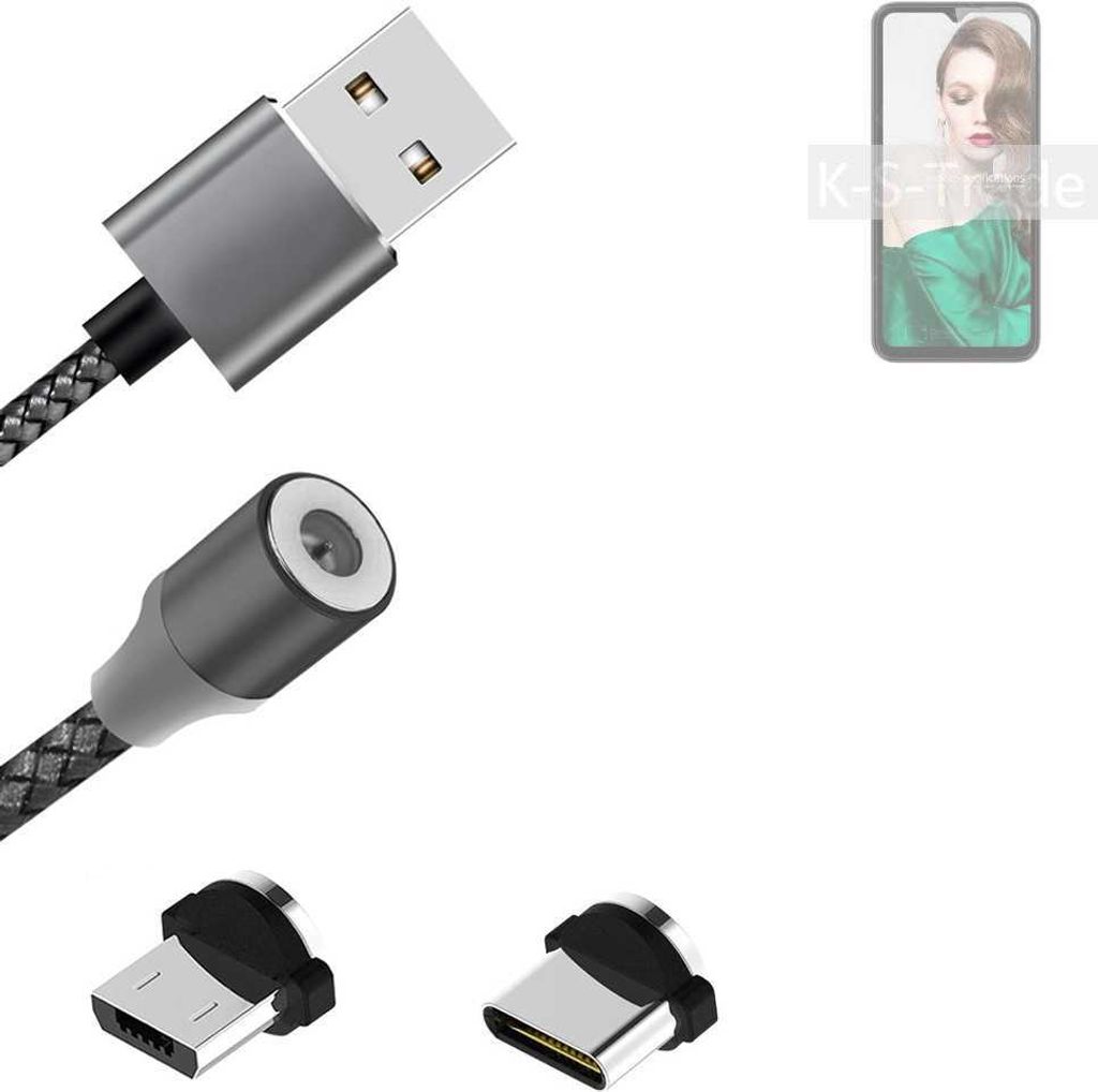 K-S-Trade Hochwertiges Magnet-Lade-kabel Sync-Kabel Daten-Kabel für Oukitel C31 mit USB-Typ-C-Anschluss und Micro-USB-Anschluss 2A bis zu 480mbps