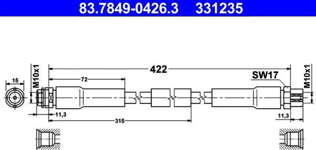 Flexible de frein ATE 83.7849-0426.3 pour Audi A8 4E et 4D OE 4E0611701