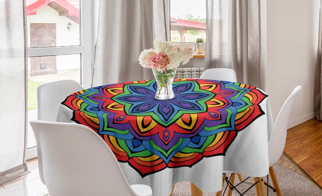 Tovaglia Rettangolare ABAKUHAUS In Tessuto Poliestere - Motivo Dischi In Vinile Retro Multicolore - 140x170 Cm - Impermeabile E Antimacchia